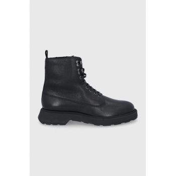 Boss Bocanci de piele bărbați, culoarea negru