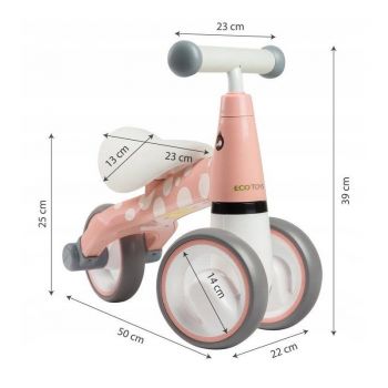 Tricicleta copii fara pedale Ecotoys LB1603 Flamingo roz cu scaun moale, suporta o greutate maxima de 20 kg