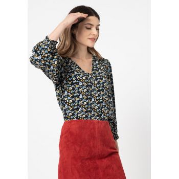 Bluza cu decolteu in V si model floral Lupisk