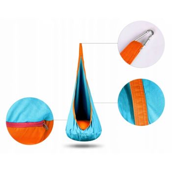 Hamac tip Cocoon pentru copii 140 x 55 cm Neo-Sport Cocoon Turcoaz, utilizare interiorexterior, capacitate maxima 80 kg, husa detasabila si lavabila, perna cu umplutura moale inclusa
