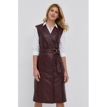 Karl Lagerfeld Rochie de piele culoarea bordo, midi, model drept