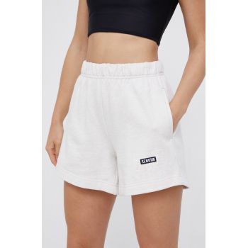 P.E Nation Pantaloni scurți din bumbac femei, culoarea crem, material neted, high waist