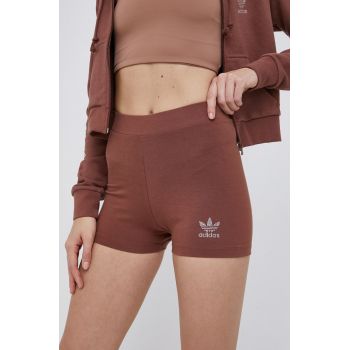 Adidas Originals Pantaloni scurți HF9204 femei, culoarea maro, cu imprimeu, high waist