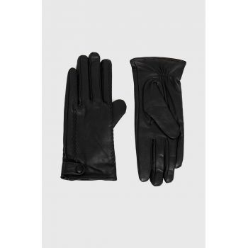 Answear Lab Mănuși de piele femei, culoarea negru
