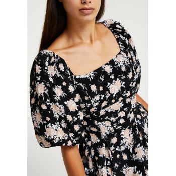 Rochie cu maneci bufante si imprimeu floral