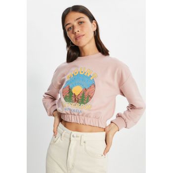 Bluza sport crop cu imprimeu grafic