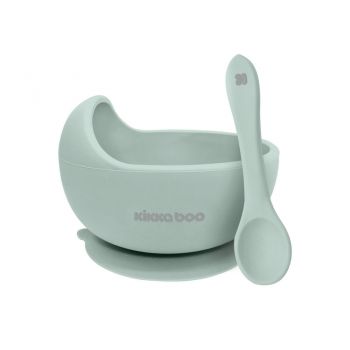 Set castron si lingurita din silicon KikkaBoo Yummy Mint