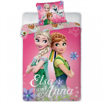 Set lenjerie pat copii Frozen Elsa and Anna 100x135 + 40x60 SunCity ieftina