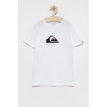 Quiksilver Tricou de bumbac pentru copii culoarea alb, cu imprimeu