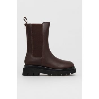 Aldo Ghete Chelsea de piele femei, culoarea maro, cu toc plat Aldo Ghete Chelsea de piele femei, culoarea maro, cu toc plat