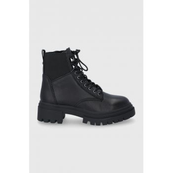 Aldo Bocanci de piele femei, culoarea negru, cu toc drept Aldo Bocanci de piele femei, culoarea negru, cu toc drept
