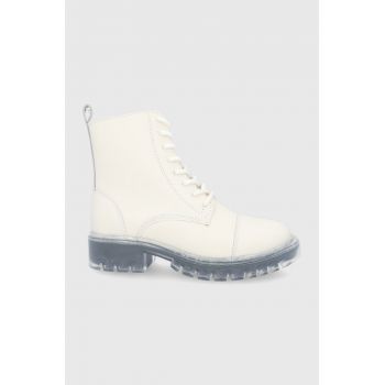 Aldo Bocanci de piele femei, culoarea alb, cu toc plat Aldo Bocanci de piele femei, culoarea alb, cu toc plat