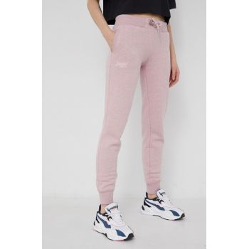 Superdry Pantaloni femei, culoarea roz, melanj