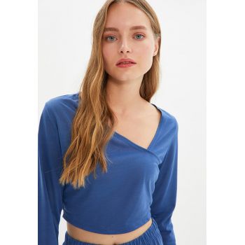 Set de bluza crop de jerseu si pantaloni - 2 piese
