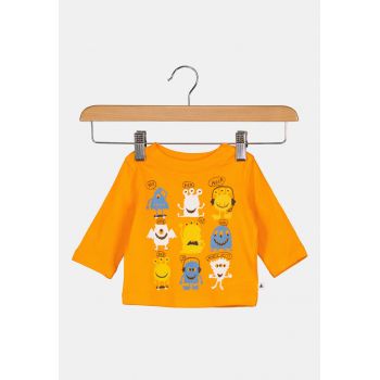 Bluza din bumbac cu imprimeu grafic - Oranj/Albastru/Alb