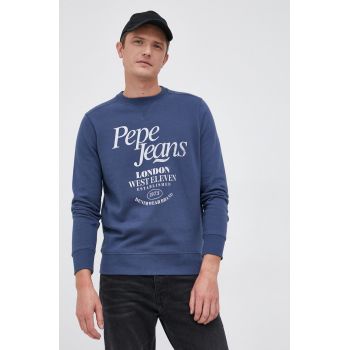 Pepe Jeans Hanorac de bumbac bărbați, culoarea albastru marin, cu imprimeu de firma original