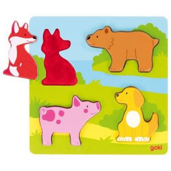 Puzzle tactil din lemn Atinge si descopera Animale ieftin