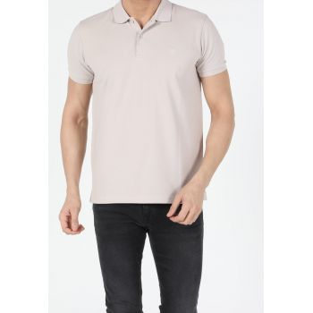 Tricou polo regular fit cu logo brodat discret