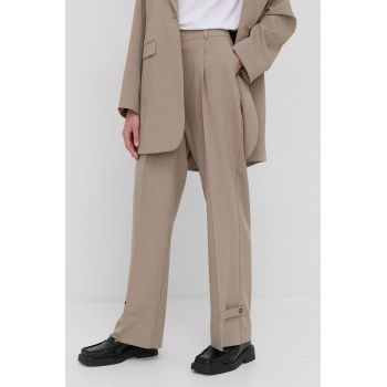 Herskind Pantaloni Logan femei, culoarea bej, model drept, high waist