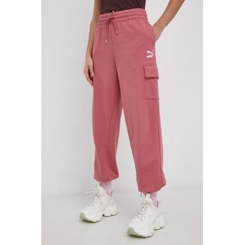Puma Pantaloni femei, culoarea roz, material neted