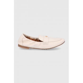 Tory Burch Mocasini de piele femei, culoarea crem, cu toc plat