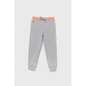 Lacoste Pantaloni de bumbac pentru copii culoarea gri, material neted