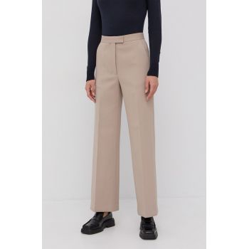 Tiger Of Sweden Pantaloni femei, culoarea bej, lat, high waist