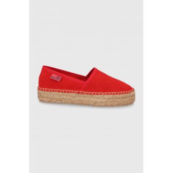 Love Moschino Espadrile din piele întoarsă culoarea rosu, cu platformă