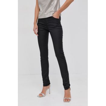 Morgan Pantaloni femei, culoarea negru, mulat, medium waist