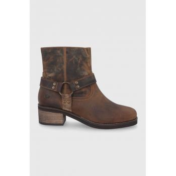 Superdry Cizme de piele femei, culoarea maro, cu toc drept Superdry Cizme de piele femei, culoarea maro, cu toc drept
