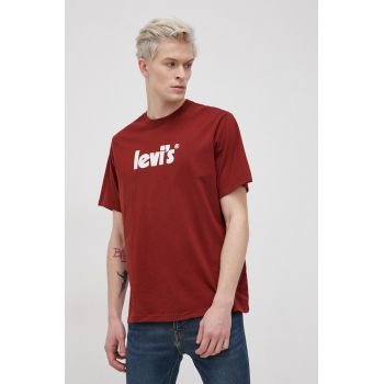 Levi's Tricou din bumbac culoarea bordo, cu imprimeu