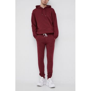 United Colors of Benetton Pantaloni de bumbac bărbați, culoarea bordo, material neted