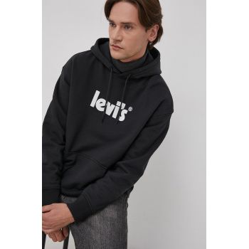 Levi's Hanorac de bumbac bărbați, culoarea negru, cu imprimeu