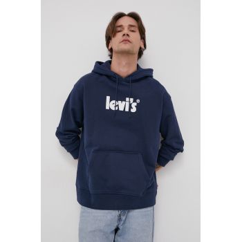 Levi's Hanorac de bumbac bărbați, culoarea albastru marin, cu imprimeu