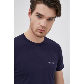 Versace tricou (2-pack) bărbați, culoarea bleumarin, material uni ieftin
