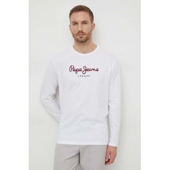 Pepe Jeans Longsleeve din bumbac Eggo Long culoarea alb, cu imprimeu