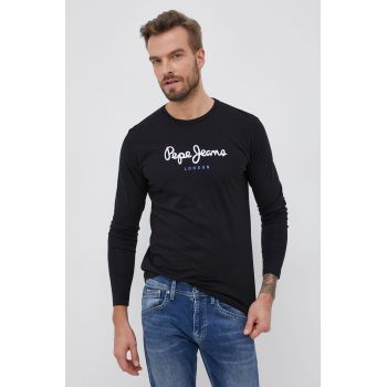 Pepe Jeans Longsleeve din bumbac Eggo Long culoarea negru, material neted ieftin