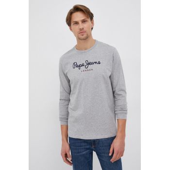 Pepe Jeans Longsleeve din bumbac Eggo culoarea gri, cu imprimeu