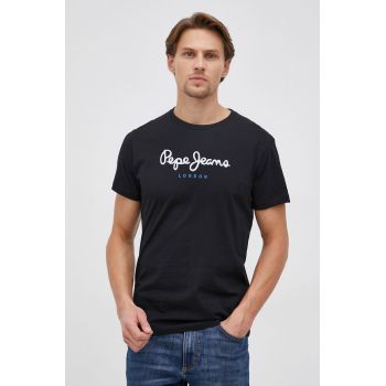 Pepe Jeans Tricou din bumbac Eggo culoarea negru, cu imprimeu