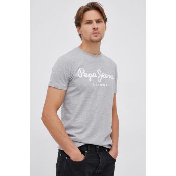 Pepe Jeans Tricou Original Stretch culoarea gri, cu imprimeu