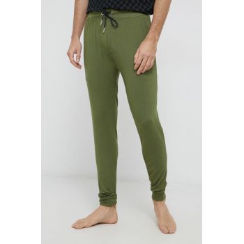Ted Baker Pantaloni de pijama bărbați, culoarea verde, material neted