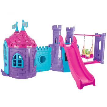 Casuta cu tobogan si leagan pentru copii Pilsan Castle with Slide and Swing purple