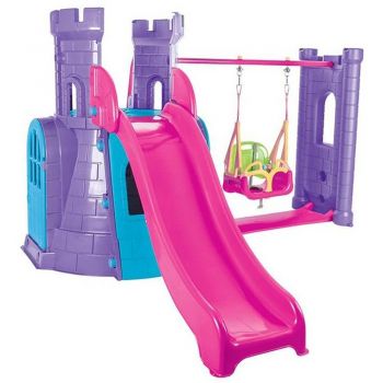 Centru de joaca Pilsan Castle Slide and Swing Set purple la reducere