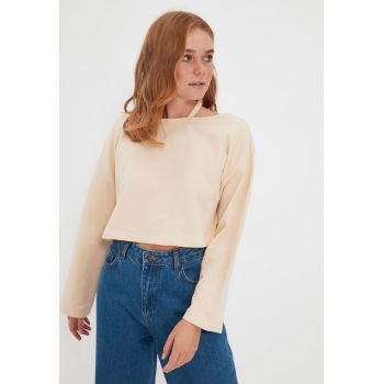 Bluza sport crop cu maneci cazute