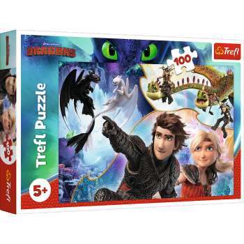 Puzzle Trefl DreamWorks Dragons, Pe taramul dragonilor 100 piese ieftin