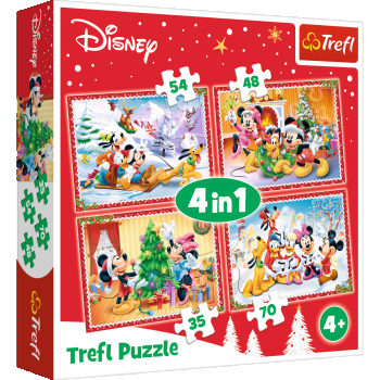 Set puzzle 4 in 1 Trefl Disney, Sarbatoarea Craciunului, 1x35 piese, 1x48 piese, 1x54 piese, 1x70 piese
