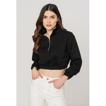 Bluza sport crop cu fenta cu fermoar la reducere