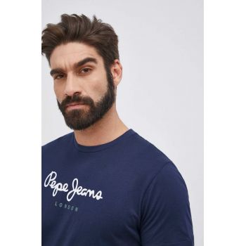 Pepe Jeans Tricou din bumbac Eggo culoarea albastru marin, cu imprimeu