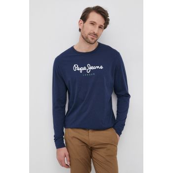 Pepe Jeans Longsleeve din bumbac culoarea albastru marin, cu imprimeu ieftin