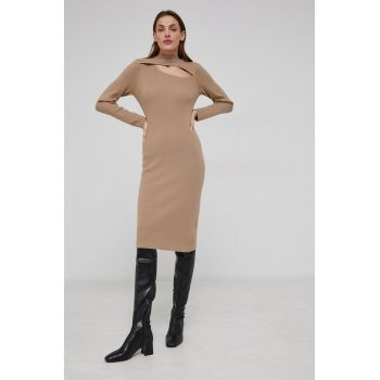 Answear Lab Rochie din lână culoarea maro, mini, model drept